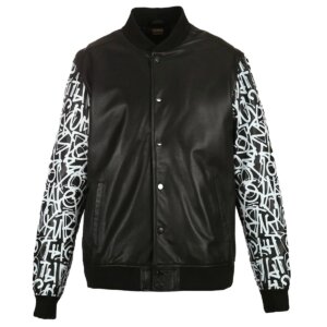 Men's Varsity Sheepskin Leather Jacket Black