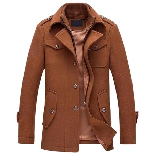 Single Breasted Wool Brown Overcoat - Image 3