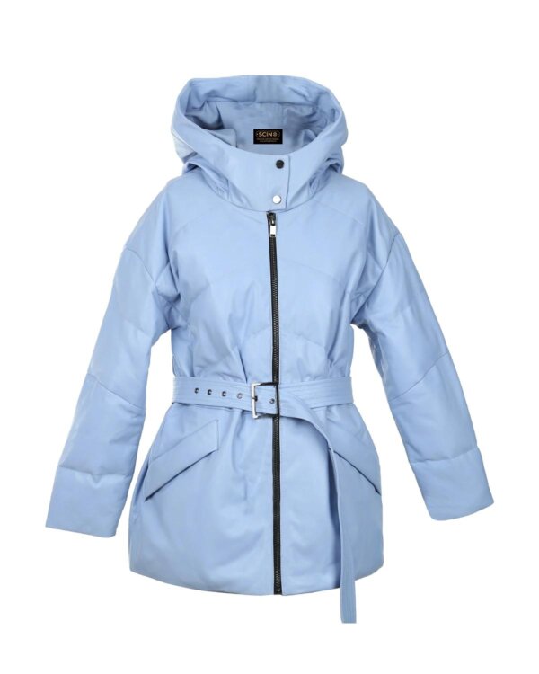 Sophia Frost Belted Sheepskin Leather Puffer Coat