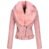 Women Moto Biker Pink Real Suede Leather Jacket